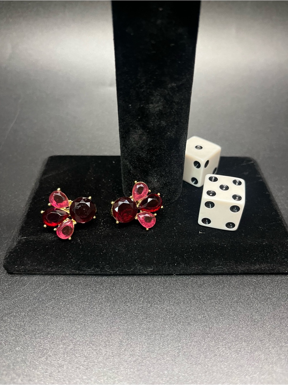 Vintage Red Pink Rhinestone Glass Clip On Earrings Gold Tone